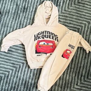 Zara Kids Lightning McQueen Hoodie & Joggers Set - Cream with Red Graphic